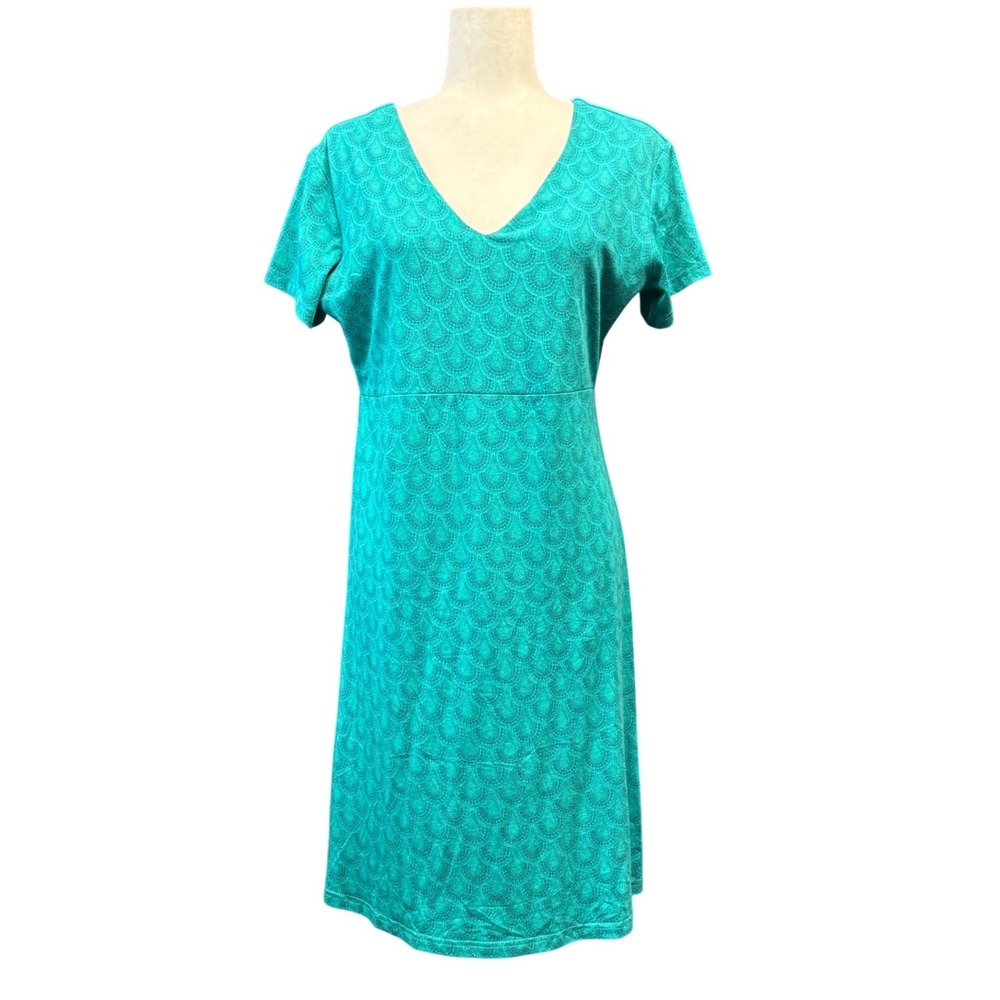 Kuhl Womens Green Scallop Print Cotton Tencel Blend V-Neck Dress GorpcoreLarge